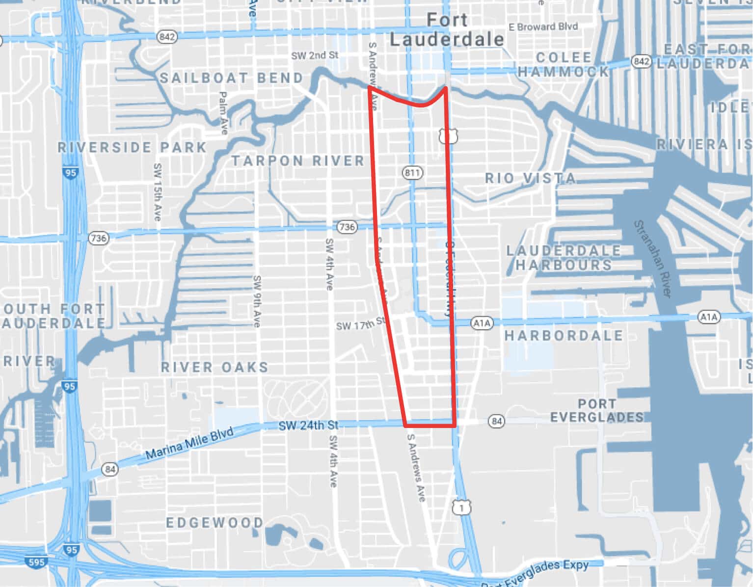 South Las Olas map South of Las Olas Map